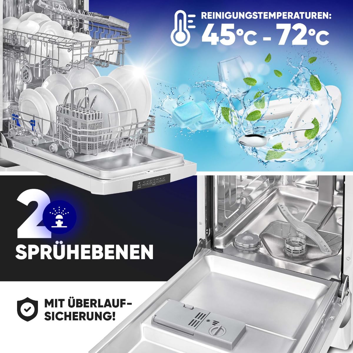 Bomann GSP 7418 Geschirrspüler 45 cm 10 Maßgedecke Stand Unterbau LED-Display weiß