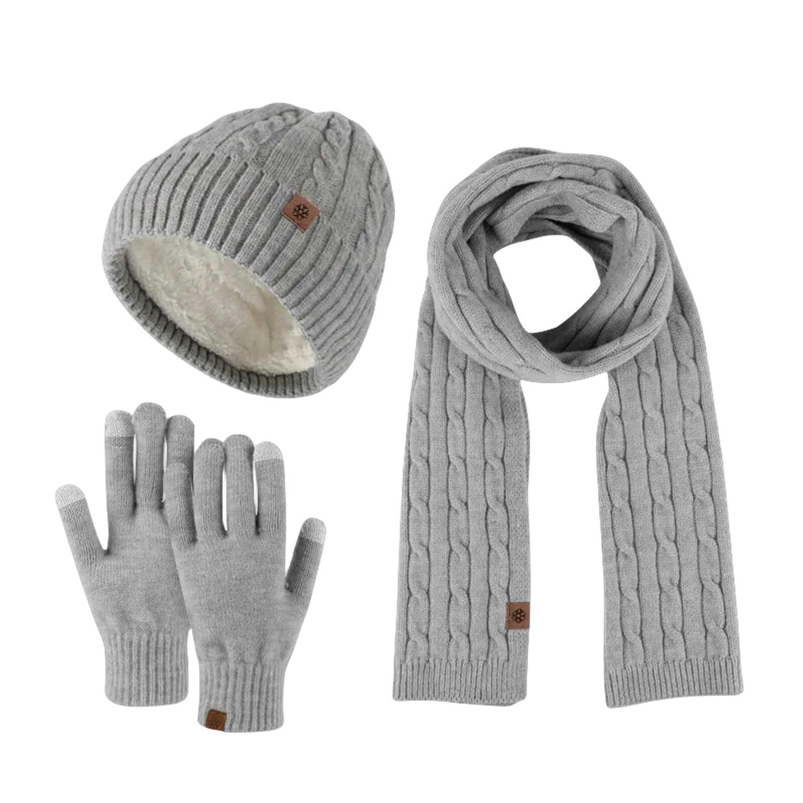 Schal Mütze Handschuh Set 3Pcs Thermisch Warm Gestrickte Beanie Cap Schal Wärmerer Touchscreen -Handschuh Outdoor -Sportarten