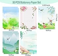Vista 2 de 50 Writing Stationery Paper, Lined Stationery Paper for Writing Letter, Notes, Invitations, Craft, 5 Different Style (11.7 x 8.26")