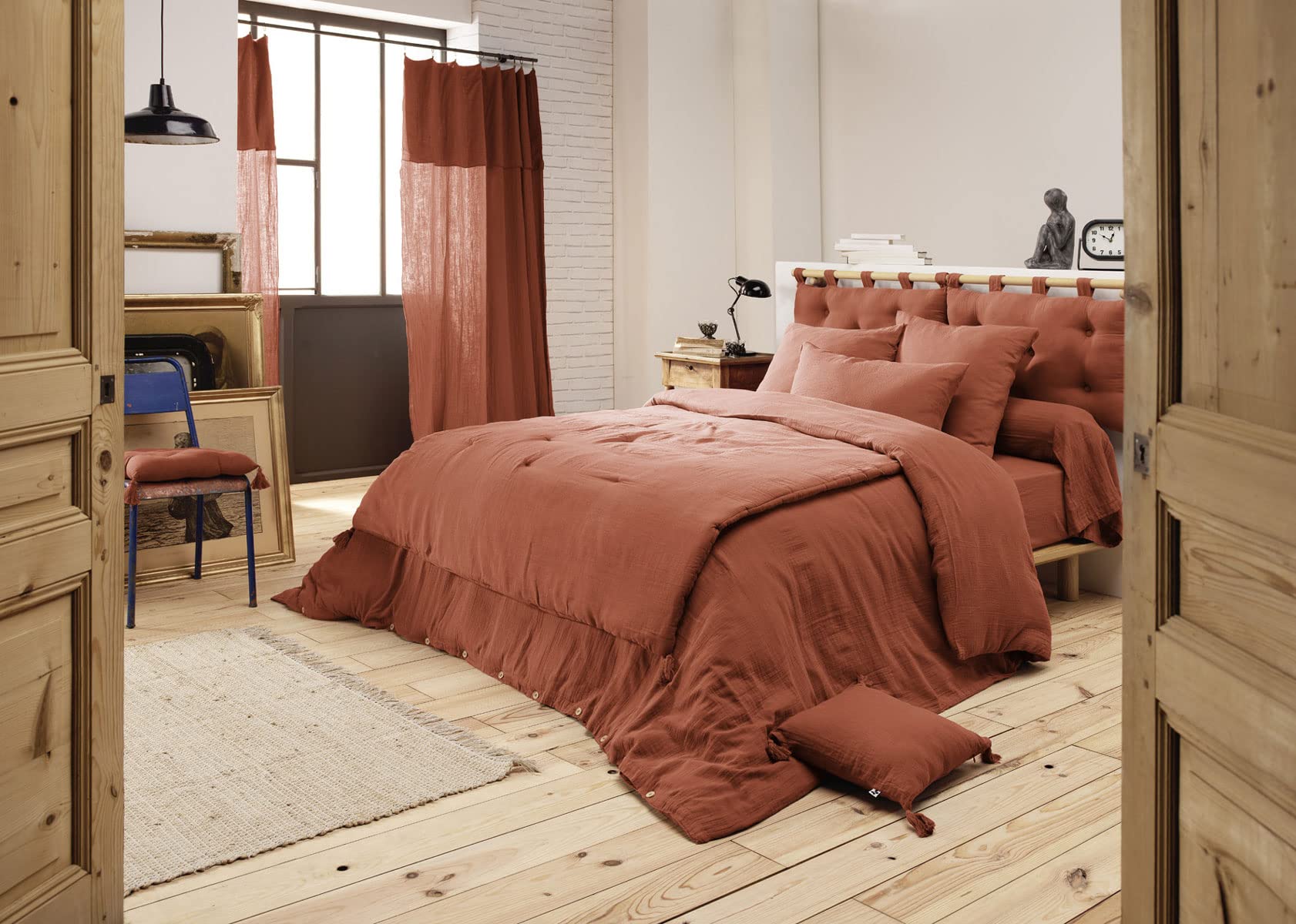 Bout de lit édredon Gaze de Coton 90 x 200 cm Gaia Coloris Terracotta