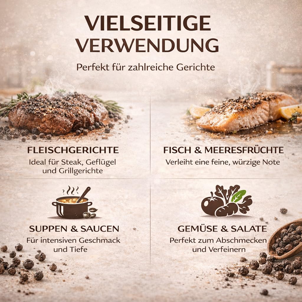 GiDeli Schwarzer Pfeffer Ganz 4 x 5kg - Pfefferkörner - Perfekt für Suppen, Saucen und Marinaden - Für Pfeffermühle geeignet - Aromatisch und Vielseitig - 100% Naturrein ohne Zusätze
