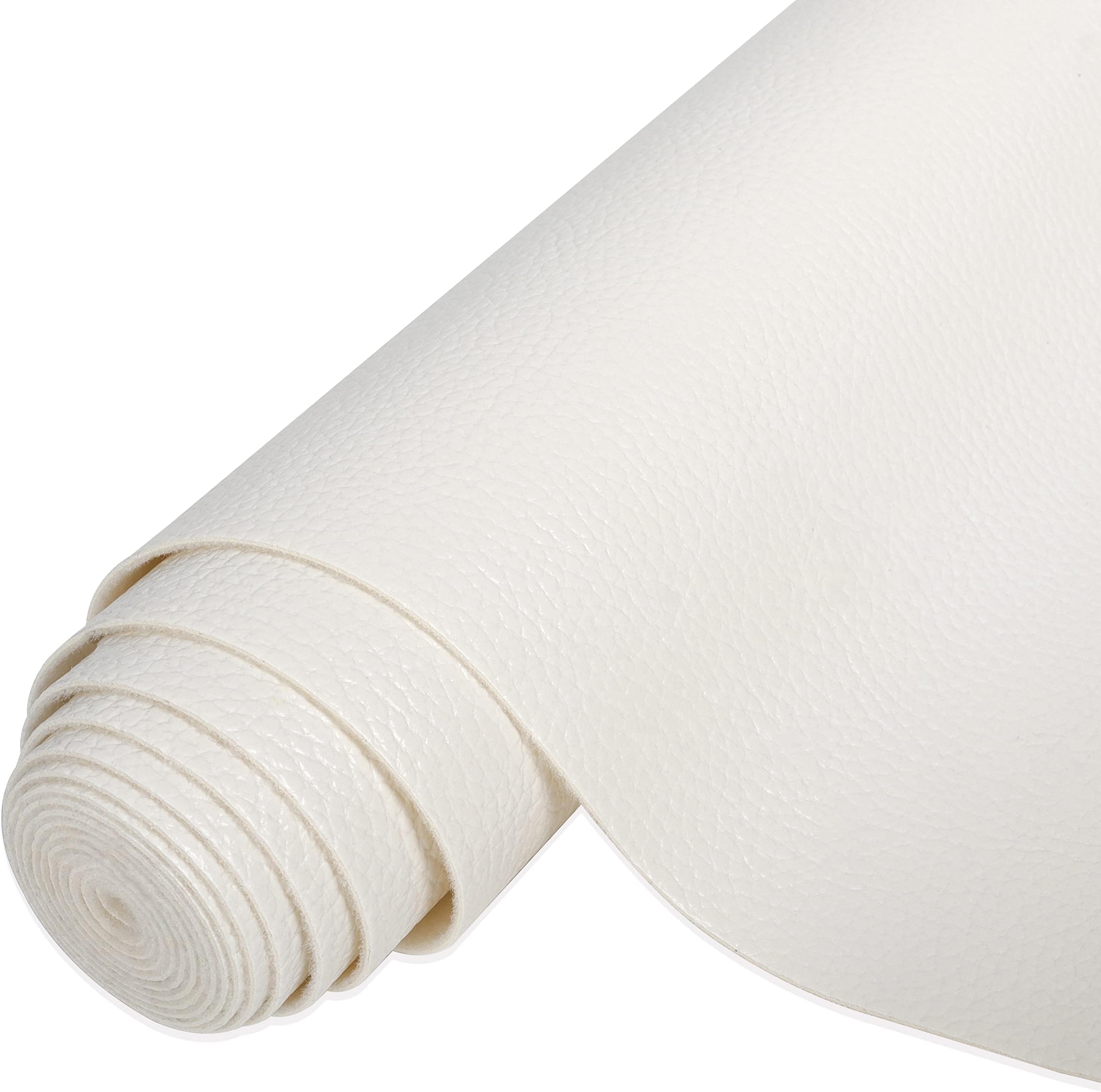 Funcolor White Faux Leather Roll:Soft Smooth Pebbled Faux Leatherette Sheets 8x52 Inch for Sewing Crafts