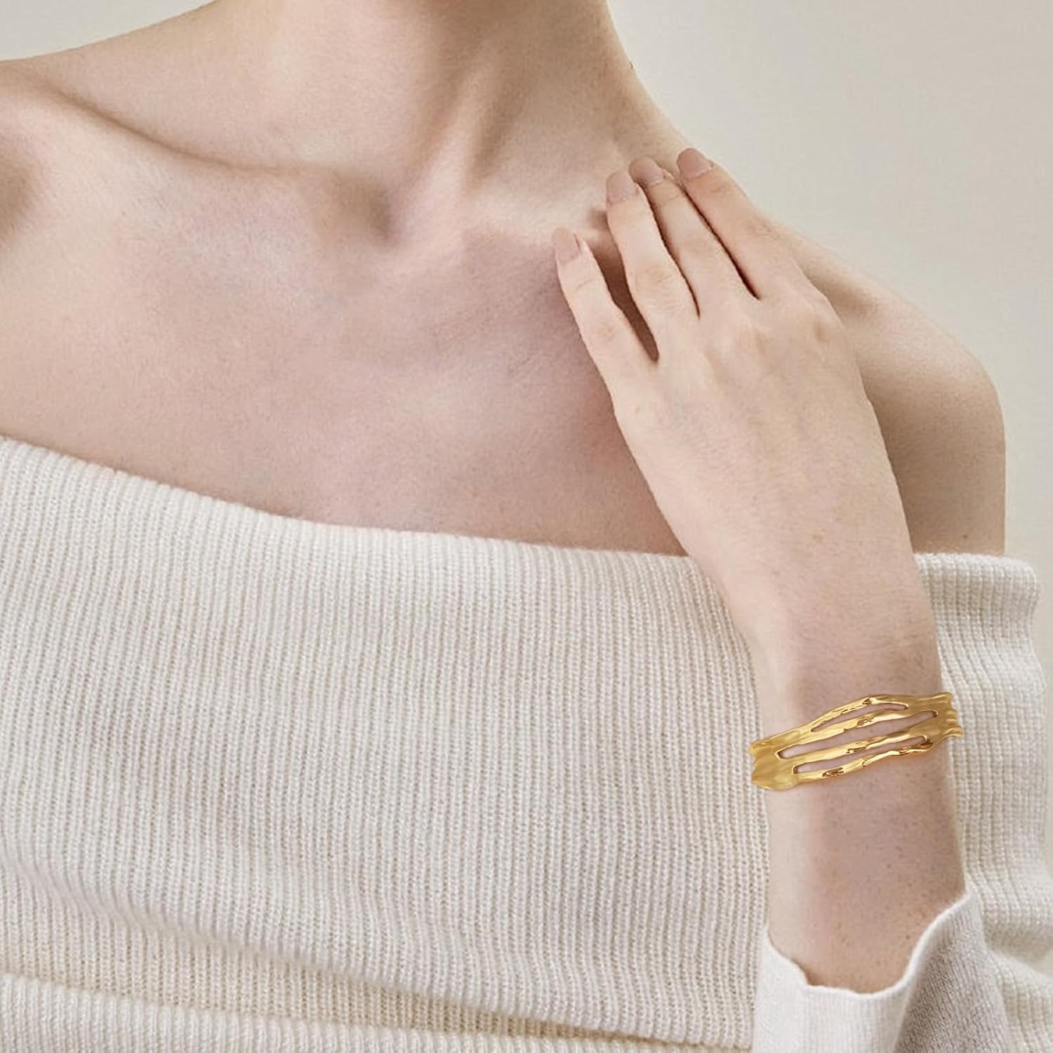 Gold Silver Cuff-Bracelets for Women Hollow Wide Open Bangle Bracelets - Image 4