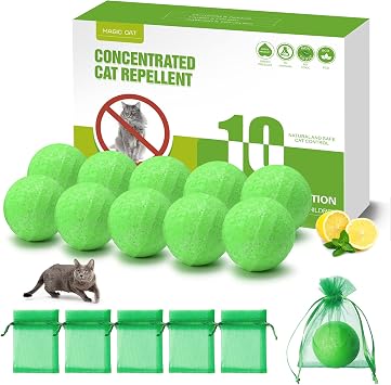 MAGIC CAT Cat Deterrent Outdoor, Natural Peppermint Oil Cat Repellent Indoor to Against Scratch and Chew Furniture Curtain Family Safe, Dog Repellent to Keep Feral Cats Dogs Out of Yard Garden-10P