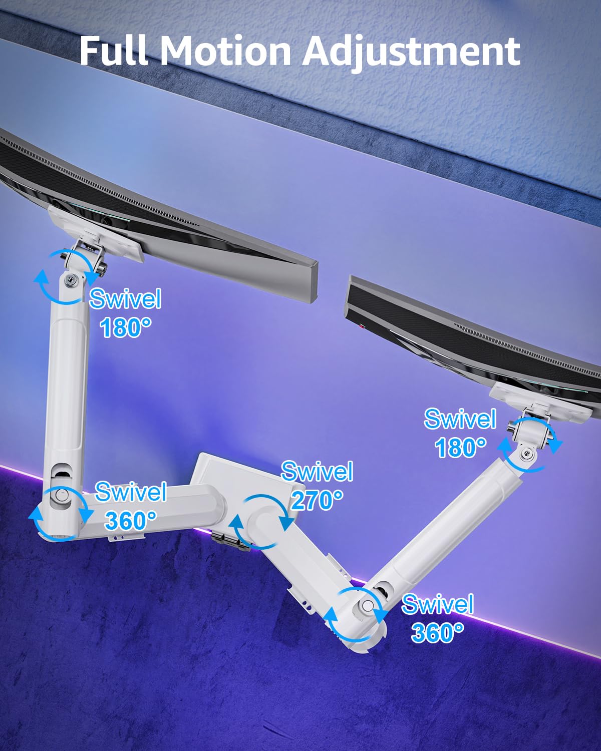 ELIVED Monitor Halterung 2 Monitore für 13-32" Bildschirme, Bildschirmhalterung 2 Monitore hält 2-9 kg Monitor mit VESA 75/100mm, Gasfeder Monitor Arm mit Neigbar, Schwenkbar, Drehbar, Weiß, EV6012W