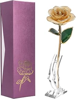 24k Gold Dipped White Rose Long Stem Forever Preserved Rose Flower, Gift for Her, Mom, Wife on Valentine's Day/Mothers Day/Christmas/Birthday/Anniversary/Wedding