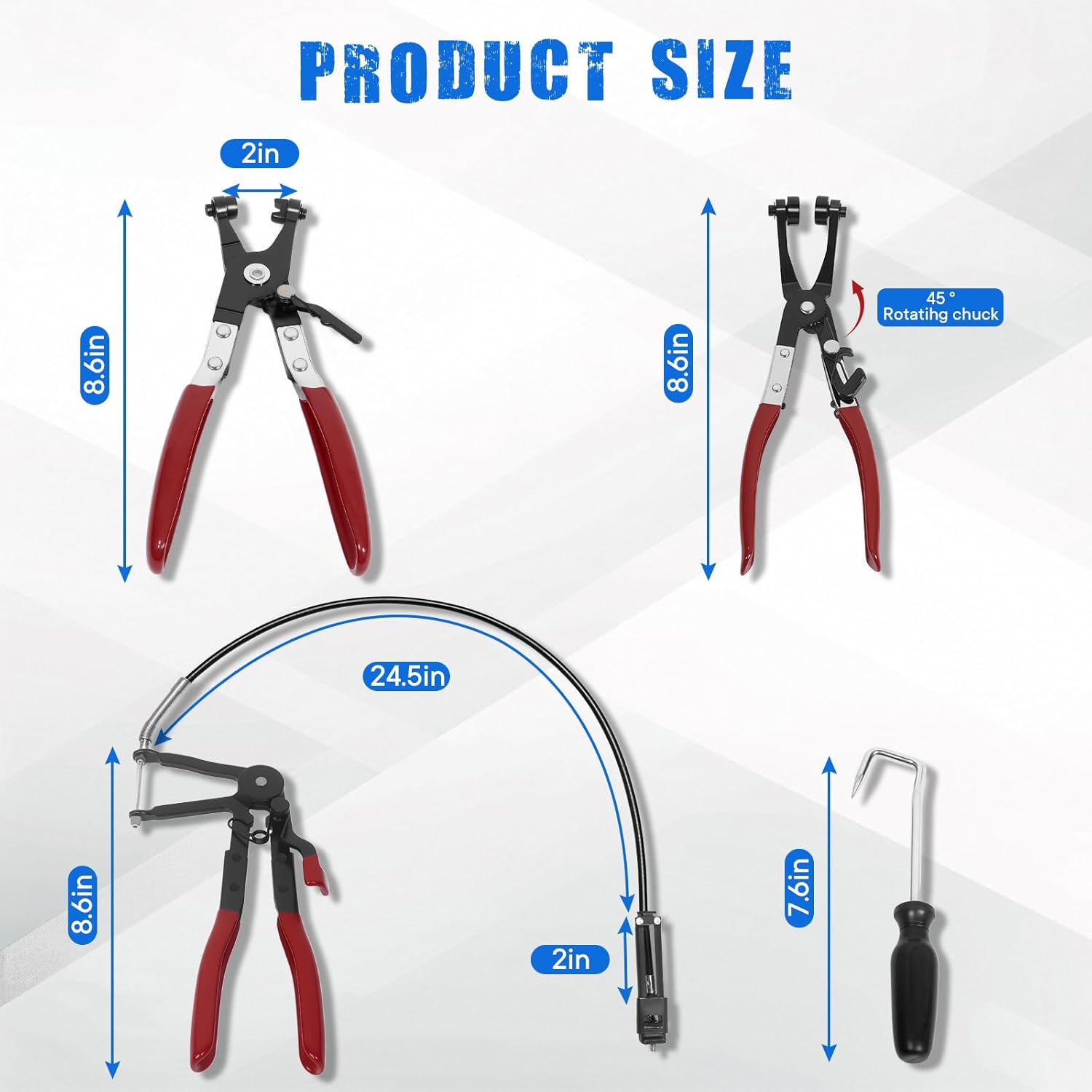 4PCS Long Reach Hose Clamp Pliers Tool Set - Flexible Wire Radiator Hose Clamp Remover for Automotive Coolant, Heater, Water Hose - Image 2