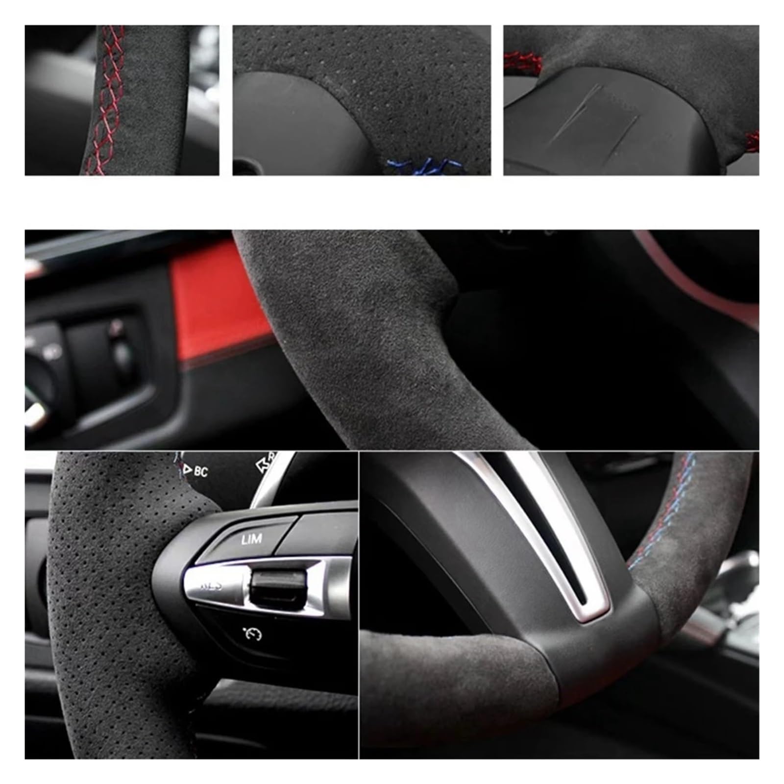 Protector Cubierta Volante Funda de Volante de Cuero de Gamuza Cosida A Mano para Benz para W176 W246 para Clase A para Clase C W204 C117 C218 X218 W212 C207 A207(Yellow Thread)