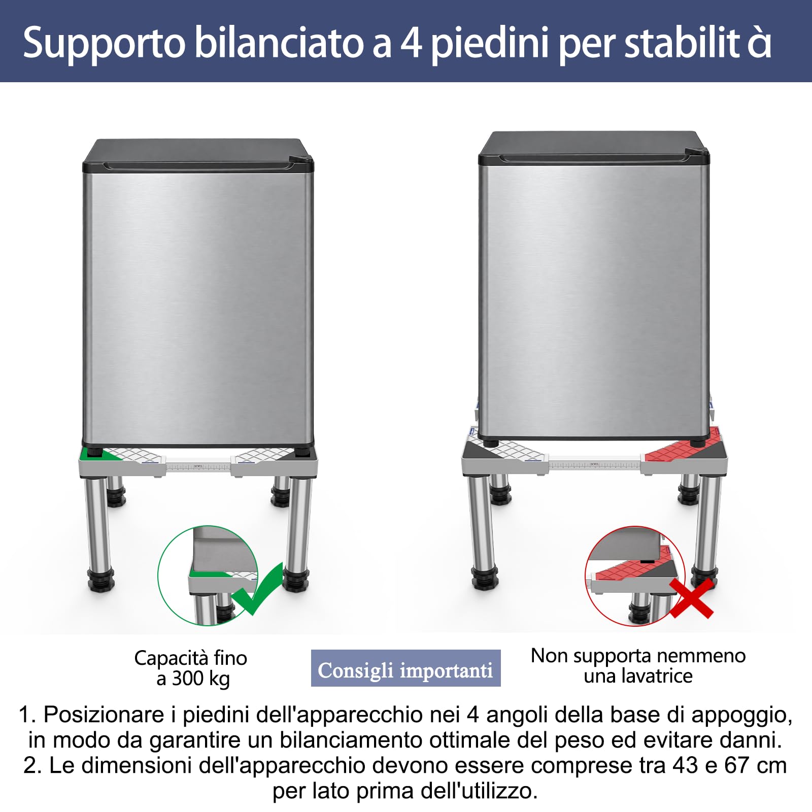 DEWEL Mini Base Per Frigorifero Rialzata, Altezza 33-36 CM, Base Per Lavastoviglie 45-67 CM Con 4 Piedini Robusti, Carico 200 KG Per Asciugatrice Armadio Frigorifero (Bianco)