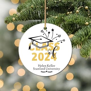 Ceramic Christmas Ornament 2024 for Christmas Tree Decorations, Class of 2024 with University, Graduation Keepsake for College Graduates, Alumni, and Students(1pc Double-Sided)