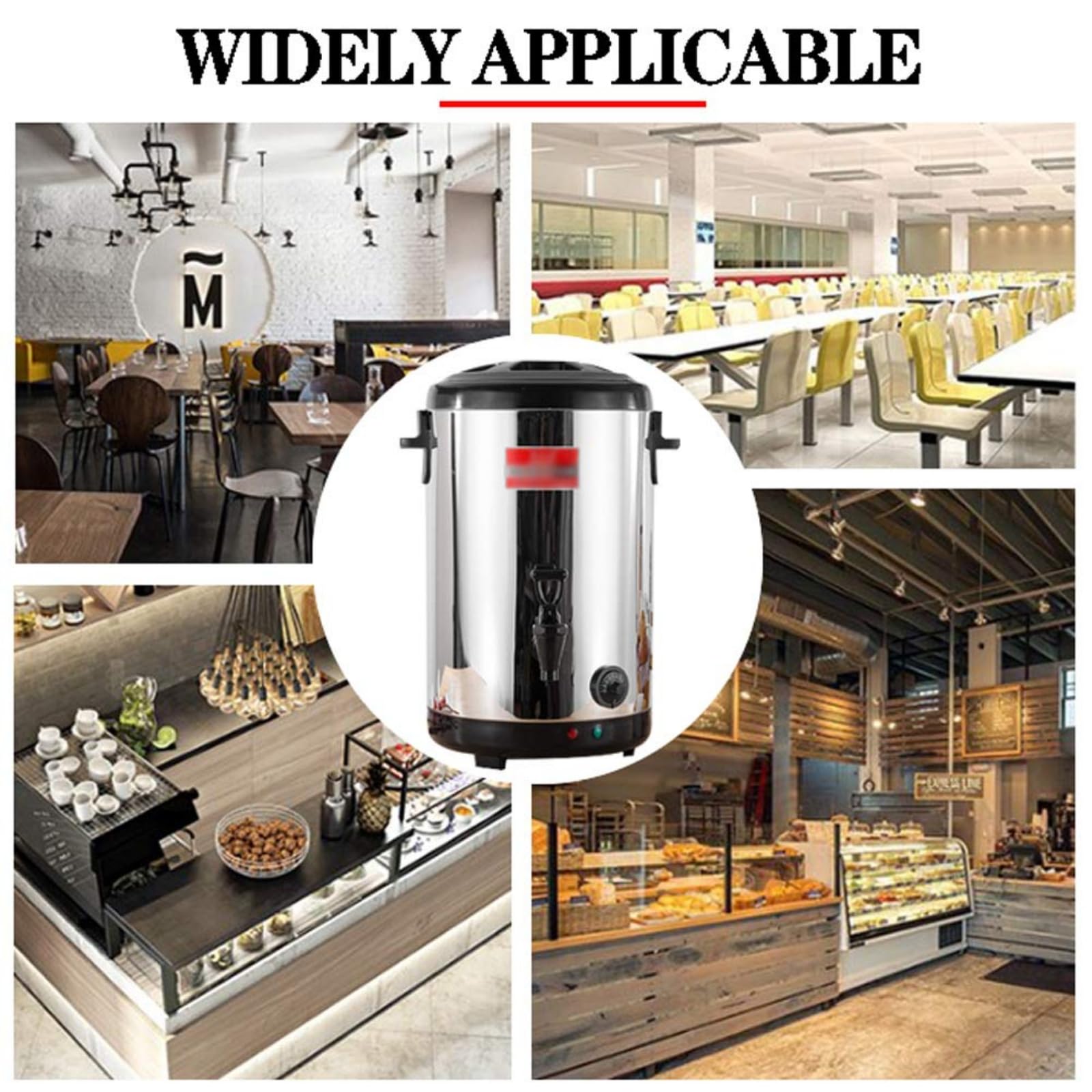 Hervidor de café Comercial para Grupos Grandes, Termo eléctrico para Agua Caliente, Acero Inoxidable de Doble Pared, dispensador/Servidor de Bebidas Aislado en Color Negro (Red 10L)