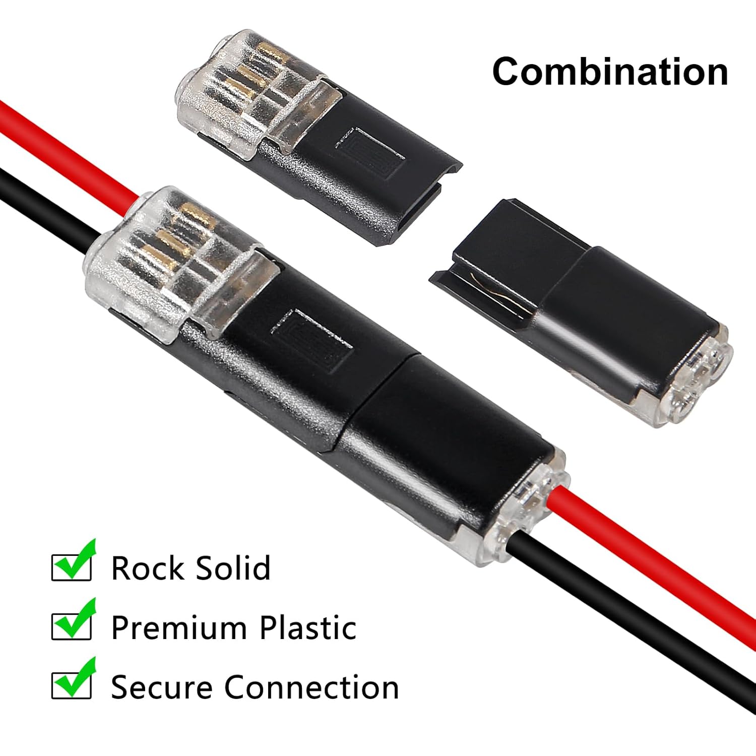 20Pcs Double-Wire Plug-in Connector Led Light Strip Connectors 2 Pin, Quick Splice Wire Wiring Connector for AWG 20-24,2 Pin 2 Way Universal Compact Wire Terminals, No Wire-Stripping Required