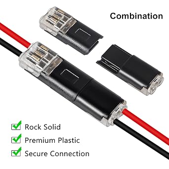 20Pcs Double-Wire Plug-in Connector Led Light Strip Connectors 2 Pin, Quick Splice Wire Wiring Connector for AWG 20-24,2 Pin 2 Way Universal Compact Wire Terminals, No Wire-Stripping Required