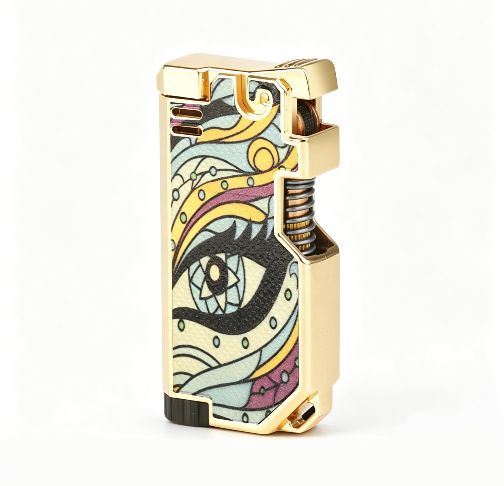 Retro Metal Lighter, Refillable Butane Lighters with Antique Crank Wheel(Gold8)