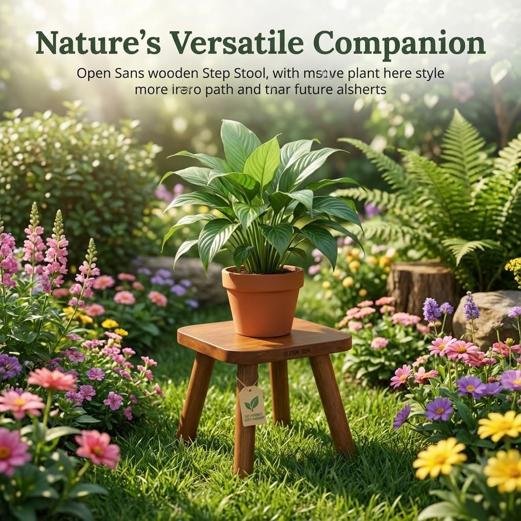 STORE INDYA Wooden Step Stool for Adults Non Slip Small Wooden Square Portable Foot Stool with Detachable Legs, Eco Friendly Mango Wood