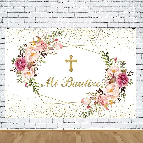 AIBIIN Telón de fondo Mi Bautizo de 8 x 6 pies para niña, Dios bendiga el bautismo, fondo de fotografía con purpurina dorada, fondo de fotografía de