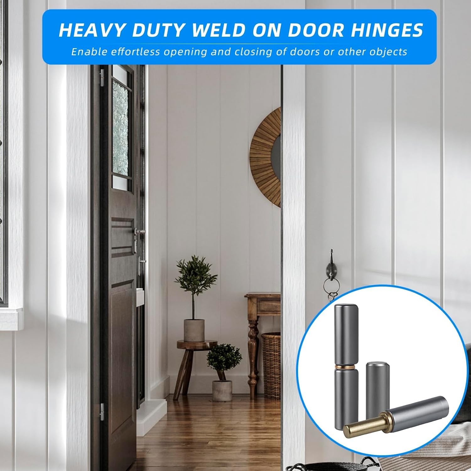 Weldable Hinges, 4PCS Weld On Hinges Heavy Duty, Carbon Steel Weldables Barrel Hing/Long Weldable Barrel Hings for Metal Swing Door, Detachables Hingings, Weld On Bullet Door Hinge for Trailer Ramp