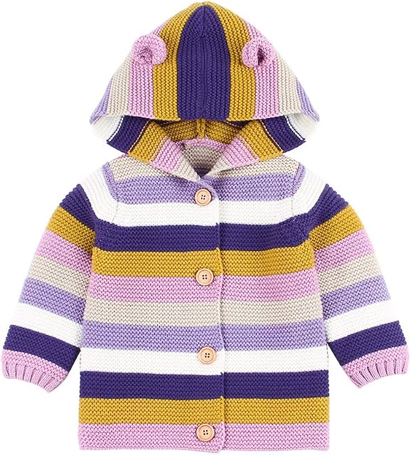 VICROAD Baby Cardigan Hooded Coats Boys Girls Stripe Knitted Jacket Warm Sweater