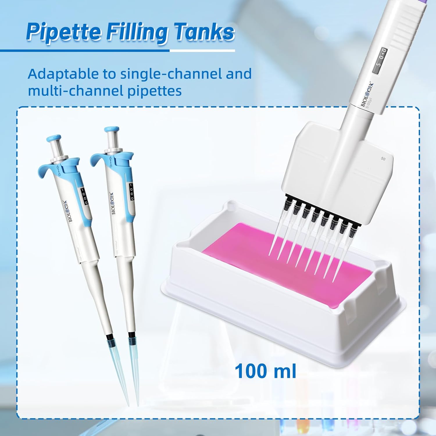 100ml Reagent Reservoir, Sterile Reservoir Tank, Pipetting Solution Basins, One-Channel, Individually Wrapped, PS, Pack of 20