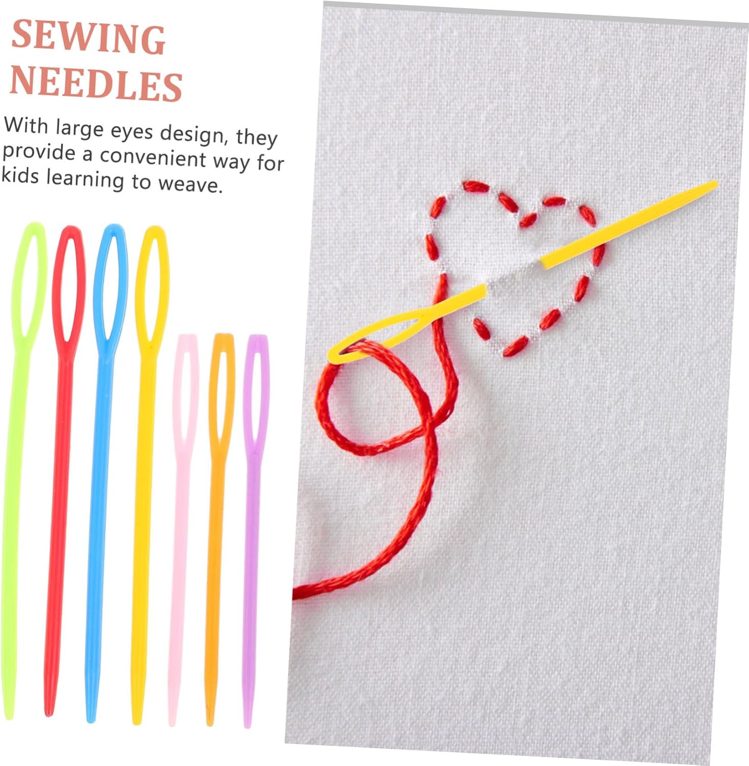 SEWOART Play Needles for Kids 40pcs Large Eye Plastic Embroidery Needles for Hand Sewing