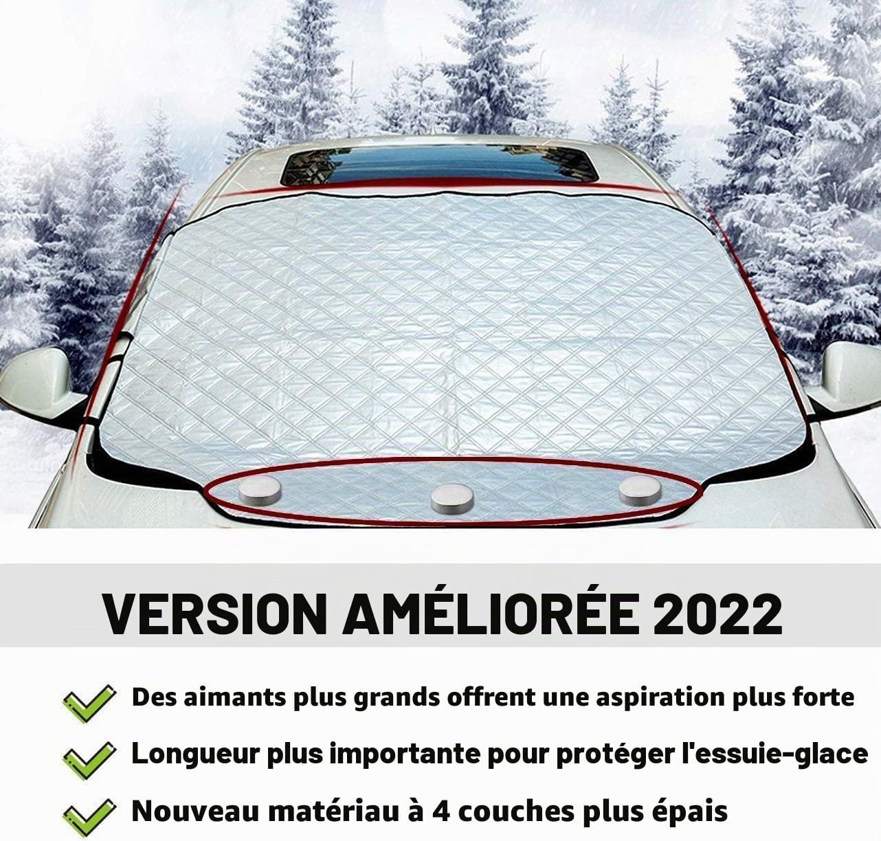 Couverture Pare-Brise Voiture Couverture Magnétique iZoeL Bache Pare Brise Voiture - Protection hivernale Protège Contre Vent Neige Poussière Givre Soleil - avec Aimant - 2 Tailles