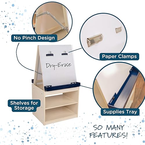 Miniatura 4 de Centro de arte móvil de fábrica para niños, estación de arte para niños de dos caras, caballete de pintura para aulas, diseño duradero, requiere