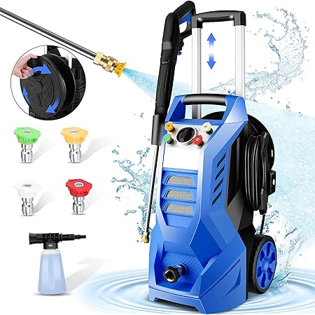 Pressure Washer 2300PSI NUSIIRO Electric Power Washer 2.1GPM High Powerful 1800W with 4 Nozzles, Big Bottle, Retractable Handle and Storage Design(Blue)