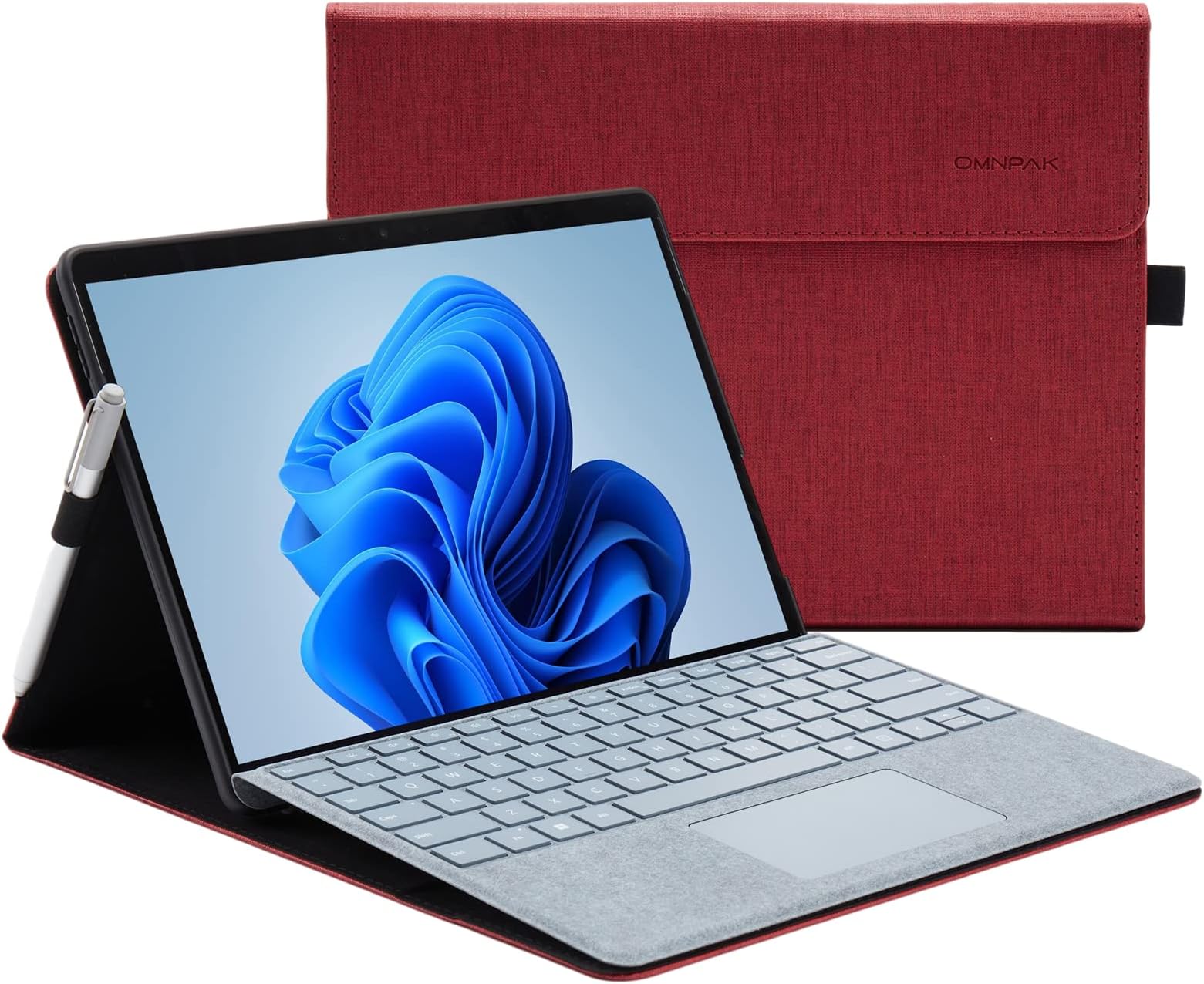 OmnpakCase for Surface Pro 8 Tablet, Business Case with Pen Holder, Adjustable Multi-Viewing Angle, Compatible with Type Cover Keyboard