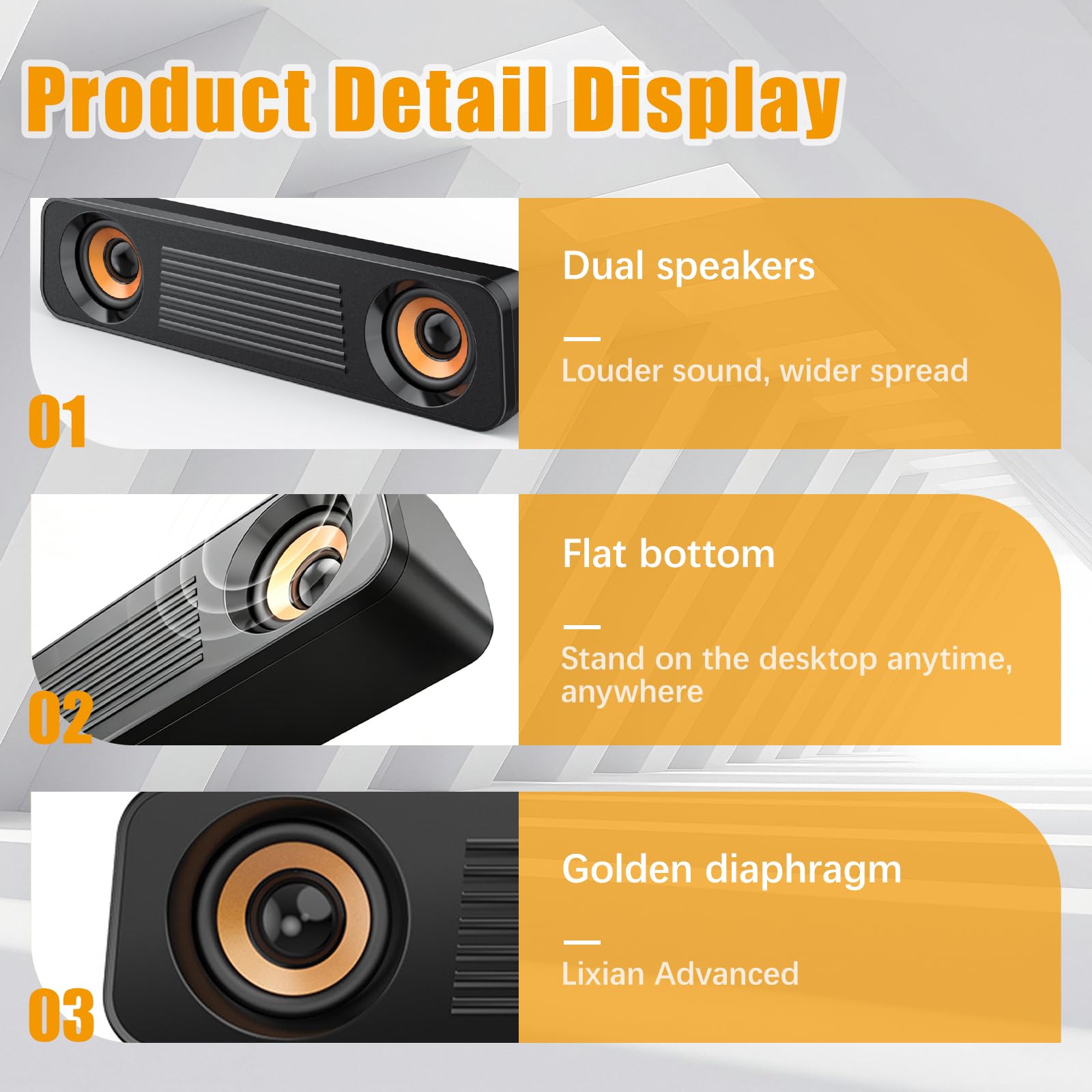 Soundbar do telewizora, zasilany przez USB, przewodowy soundbar z ulepszonym basem, kompaktowy głośnik multimedialny do komputera, laptopa i monitora biurkowego, czarny