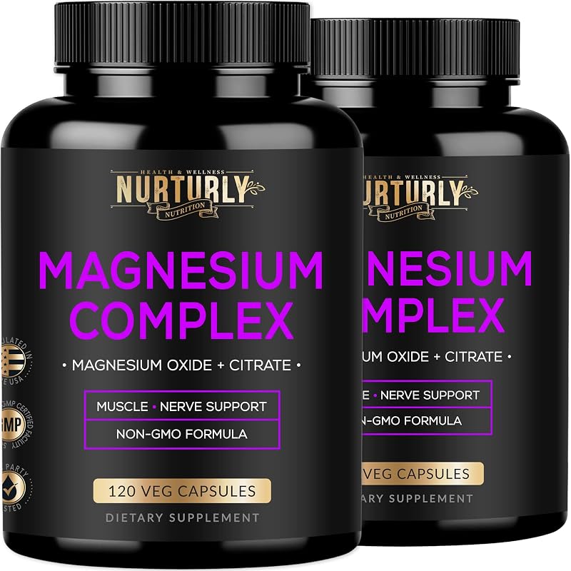 NURTURLY Suplemento de Magnésio Citrato e Óxido 500 mg, 240 cápsulas veganas