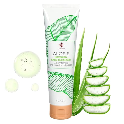 Hanalei Gel limpiador facial Aloe E – Jabón facial de aloe vera para piel sensible, grasa y seca – suave, sin aceite, hidratante con vitamina E –