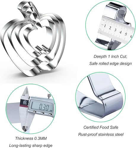 Miniatura 3 de Juego de cortadores de galletas de manzana, tamaño grande, pequeño, pequeño, 5 pulgadas, 4 pulgadas, 3 pulgadas, 2 pulgadas, 4 piezas, cortadores de