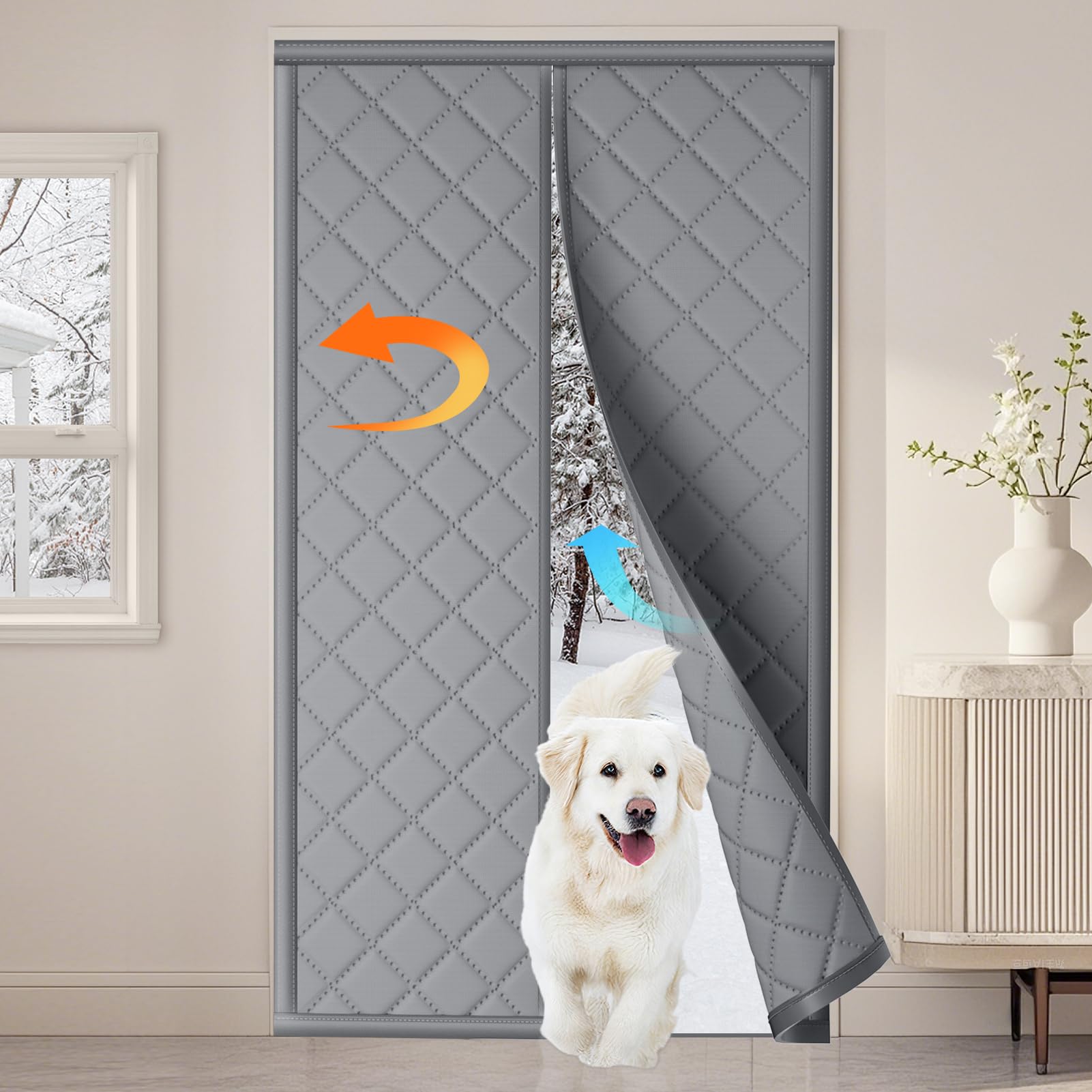 Photo 1 of Magnetic Thermal Door Curtain Fits 32"X80" Doors, Thermal Door Cover for Winter Curtain Size 34x82Inch Thicken Oxford and Cotton Fill Doors Draft Stopper to Keep Cold Air Out Gray