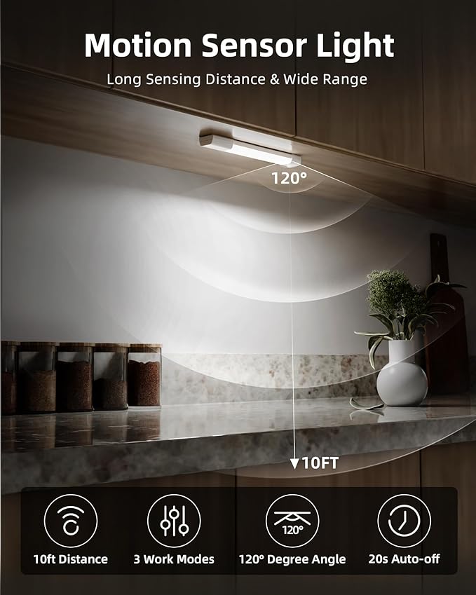 EZVALO EZVALO 3 Pack 7” Motion Sensor Light Indoor, Wireless Under Cabinet Lighting, 30 LED Rechargeable Closet Lights, Dimmable, 3 Color Temperatures, Counter Lights for Wardrobe, Pantry, Bedroom, Kitchen photo 5