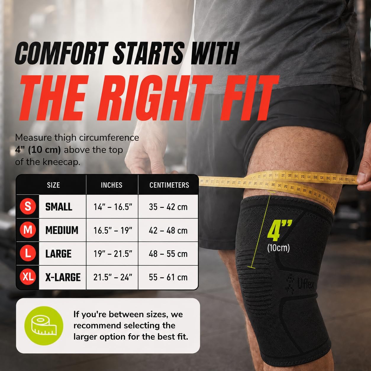 UFlex Athletics Knee Brace Sleeve Men & Women (Single/XL:21.5"-24"/Black)