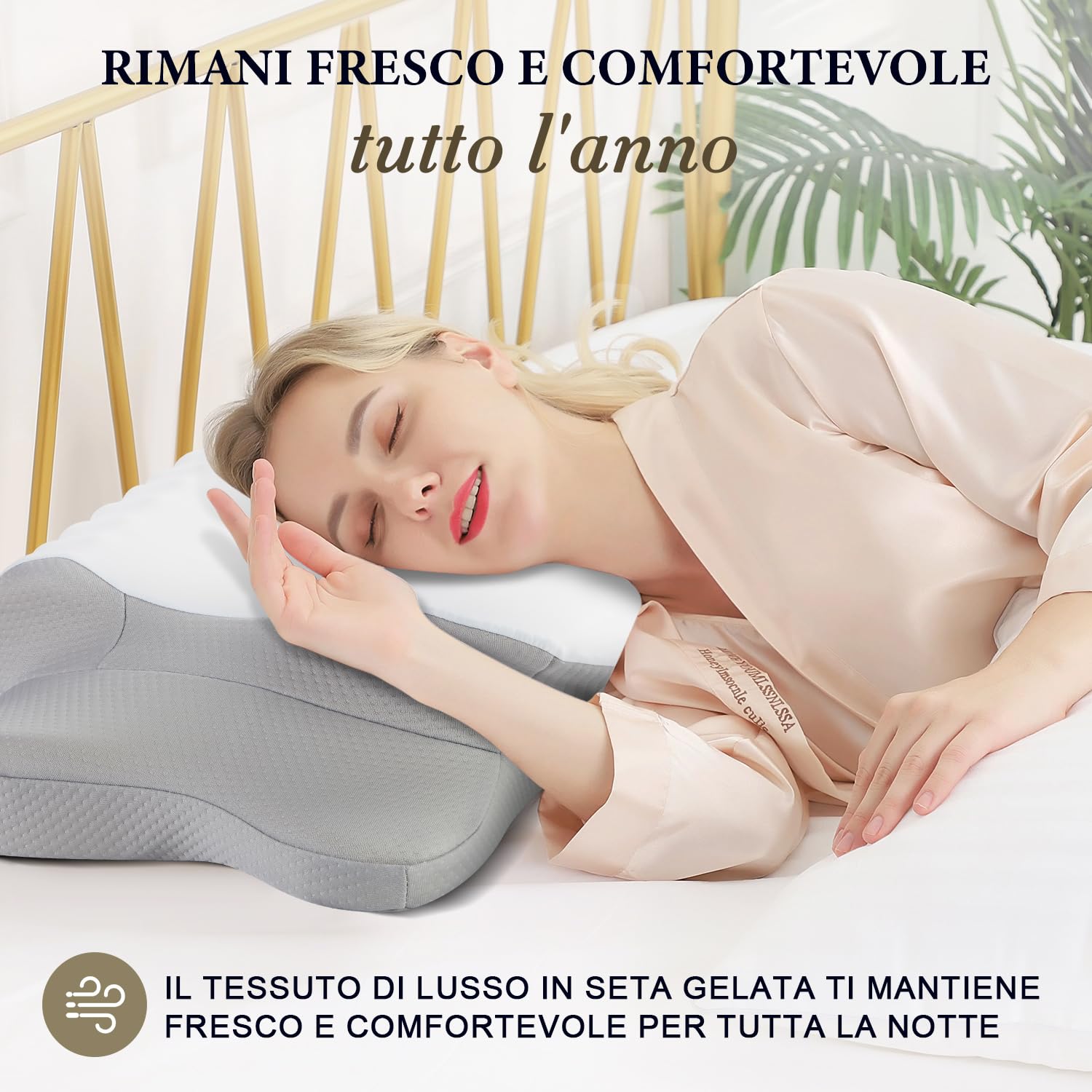 KOOTETA Cuscino Cervicale Memory Foam, Cuscino Ortopedico per Dormire con Supporto per Collo e Spalle, Doppia Altezza 10/13 cm, Federa Traspirante Sfoderabile Lavabile, 64x39 cm, Grigio Chiaro