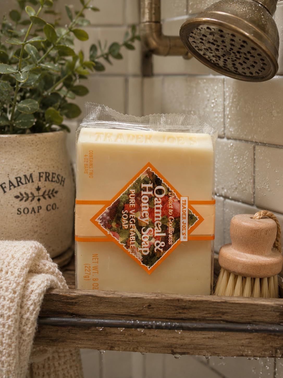 Trader Joe's - Oatmeal & Honey Soap Pure Vegetable Soap NET WT. 8 OZ - 2 - PACK (One Pack Contains 2 Bars. 4 Bars Total)