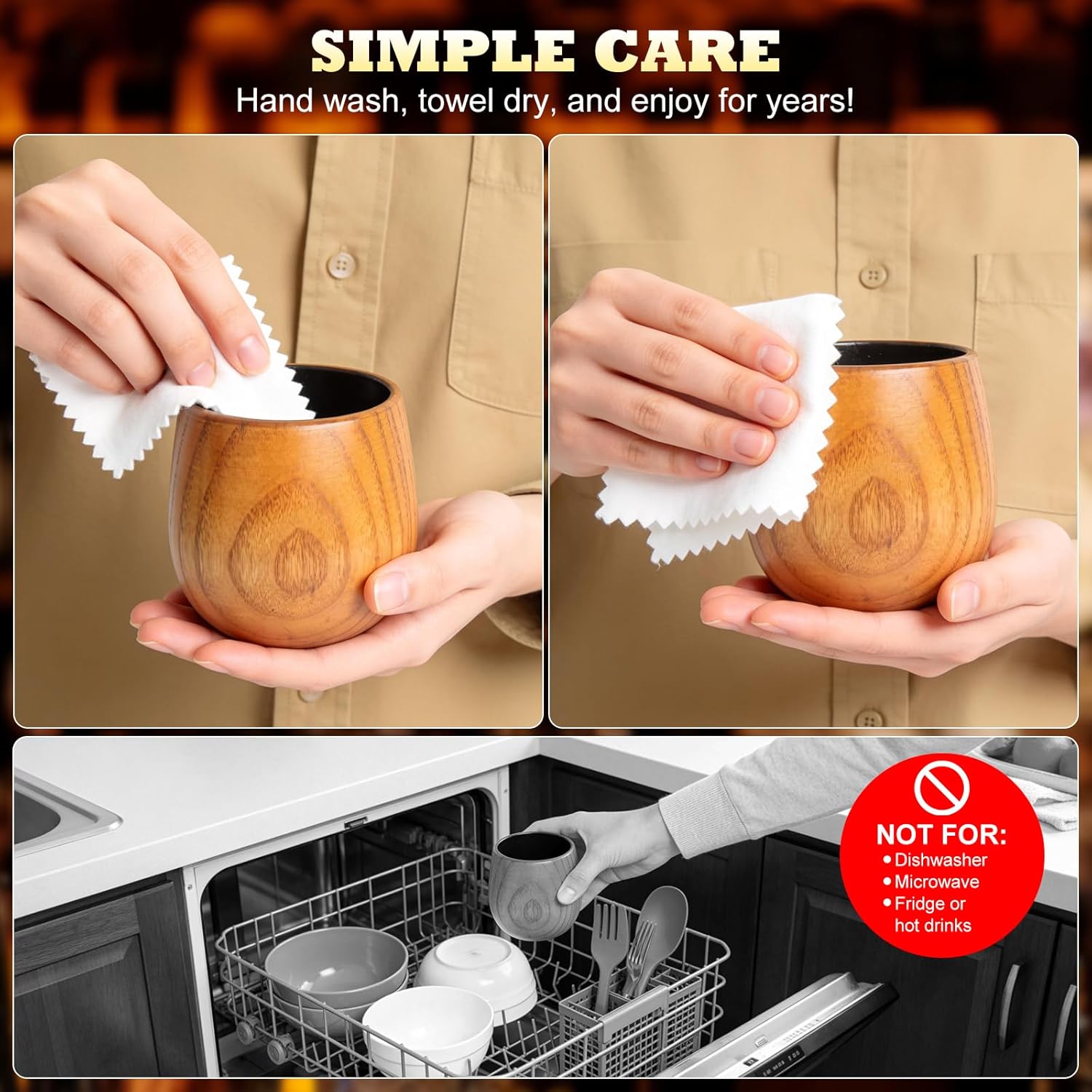 Wooden Whiskey Glass,Charred Wooden Bourbon Drinking Glass Set of 2,10oz Handcrafted Premium Retro Cup for Men,Husband,Dad,Whiskey Lovers for Birthday & Father's Day.