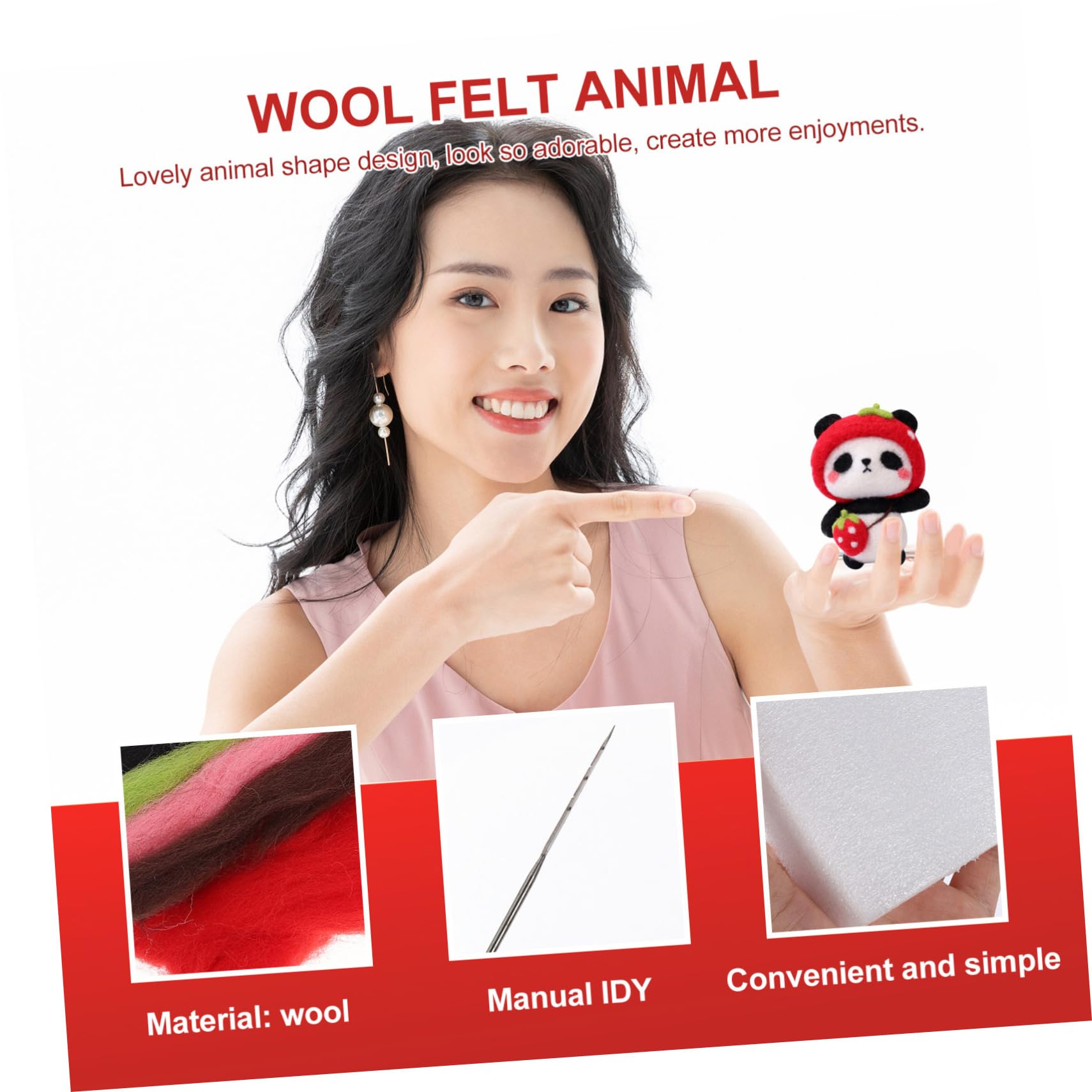 DOITOOL 1 Set Panda Wool Needle Felting Kit for Beginners DIY Animal Doll Craft Adorable Wool Felt Materials for Creative Fun and Unique