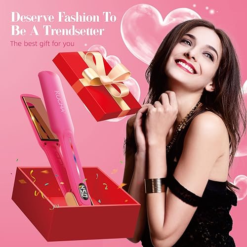 Miniatura 2 de Plancha de pelo infrarroja rosa, plancha plana ancha de titanio de 450 F, calentamiento rápido de 30 segundos, alisador y rizador de cabello 2 en 1,