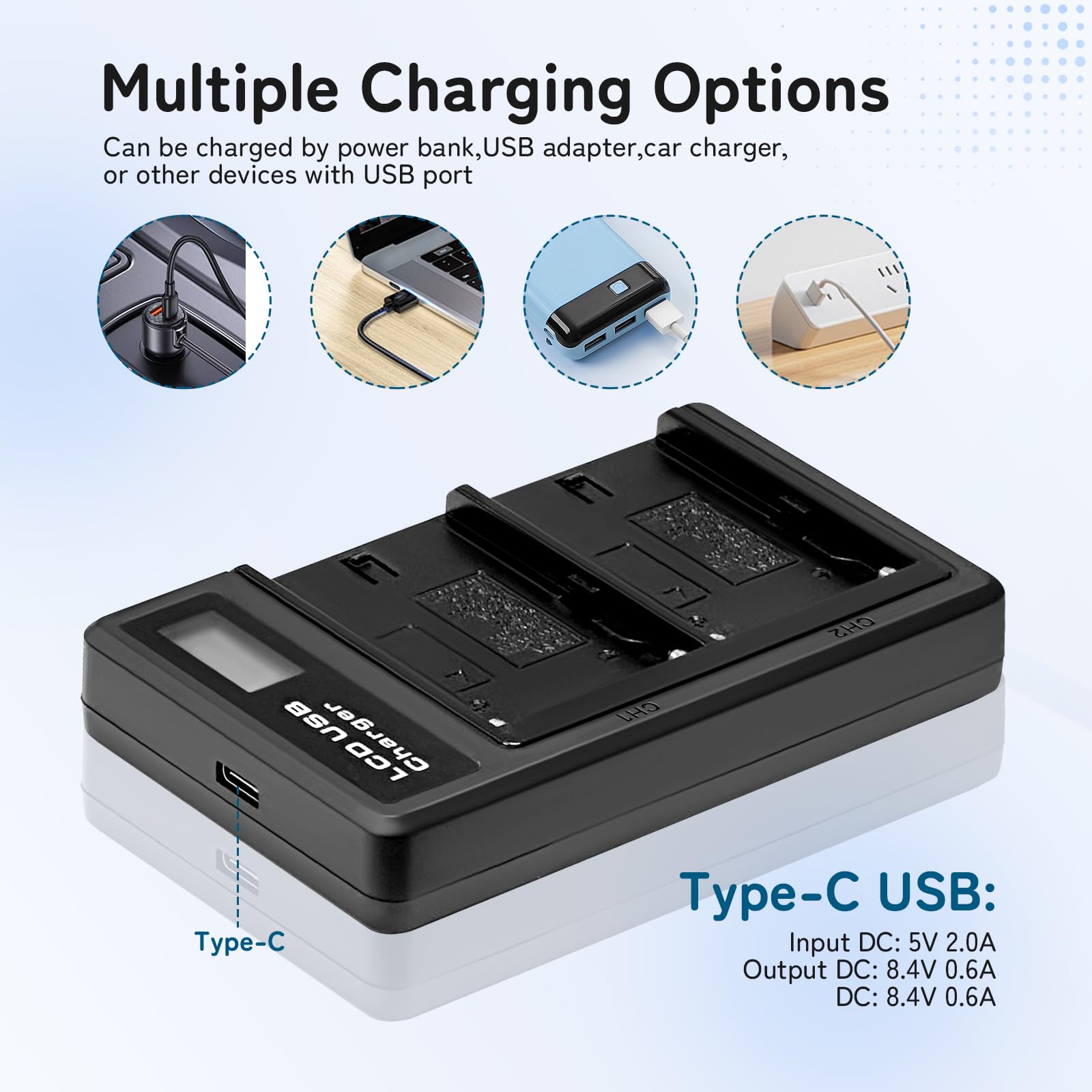 2-Pack 8800mAh Ersatzakku für Sony NP-F970 und USB-Ladegerät für Sony NP-F960 NP-F950 NP-F930 NP-F550 NP-F570 NP-F750 Batterien, für Handycams, Feldmonitor, Videolicht