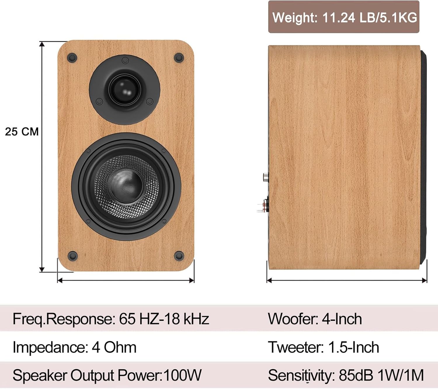 LONPOO Bluetooth Bookshelf Speakers with ARC,100W Powered Speakers Bookshelf Speaker System Optical/Coaxial/ARC/USB/AUX