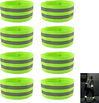 8 Pcs Reflective Armbands, Reflective Running Gear Wrist Strap, Running Safety Gear Wristbands, Reflector Bike & Ankle Bands, Reflective Armband for Night Sports Dog Walking Jogging Cycling and More