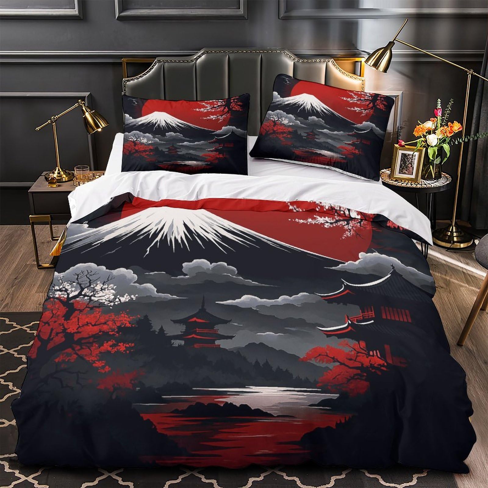 Housse de couette Mont Fuji sans repassage pour lit double 200x200cm