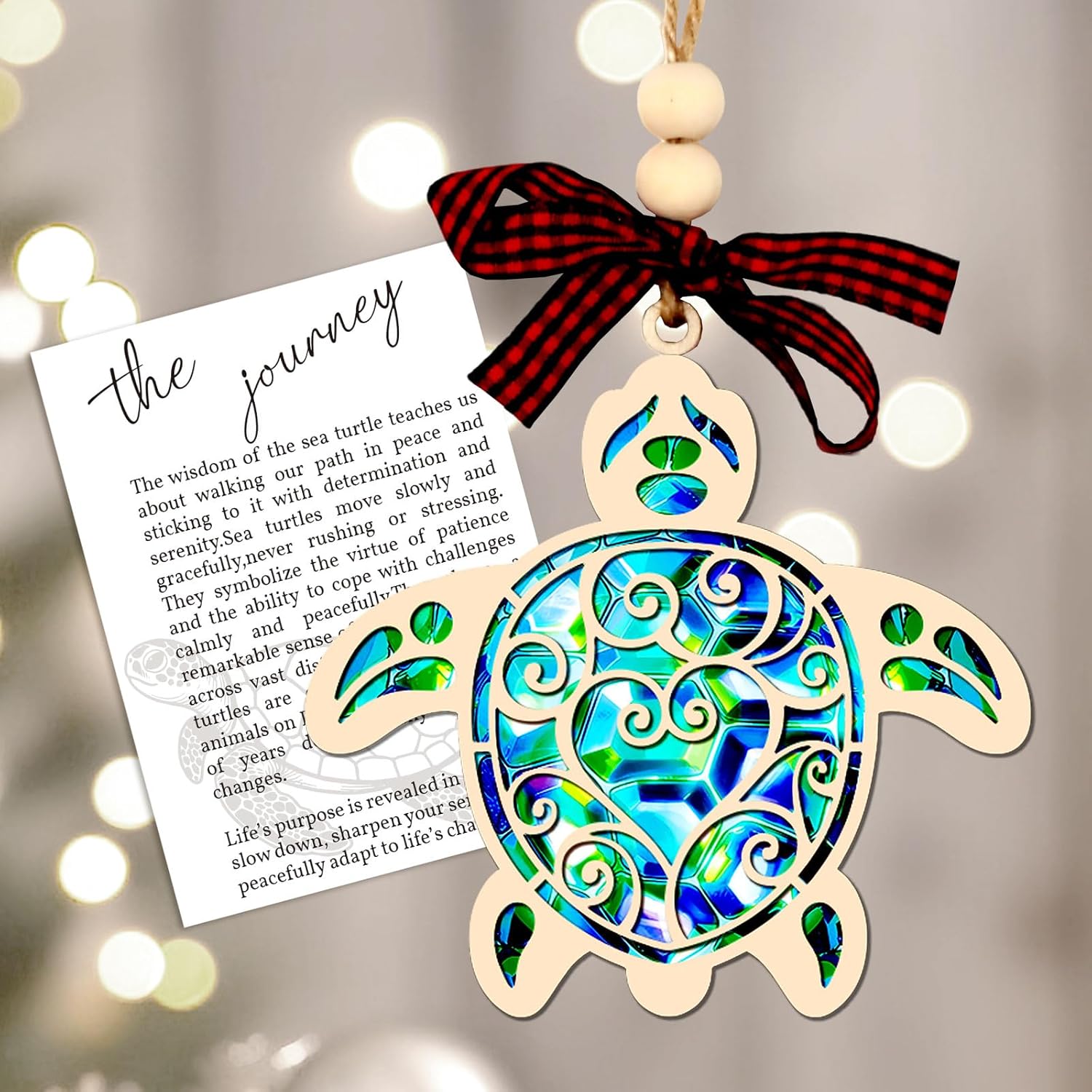 Sea Turtle Suncatcher Ornament with Story Card Sea Turtle Gifts for Women Beach Themed Gifts for Friendship Beach Ornaments for Christmas Tree Coastal Christmas Decor (1, Cute)