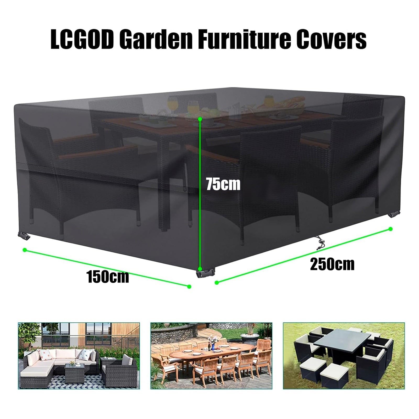 Copertura per Tavolo da Giardino Impermeabile 600D Oxford 250x150x75 cm Nero