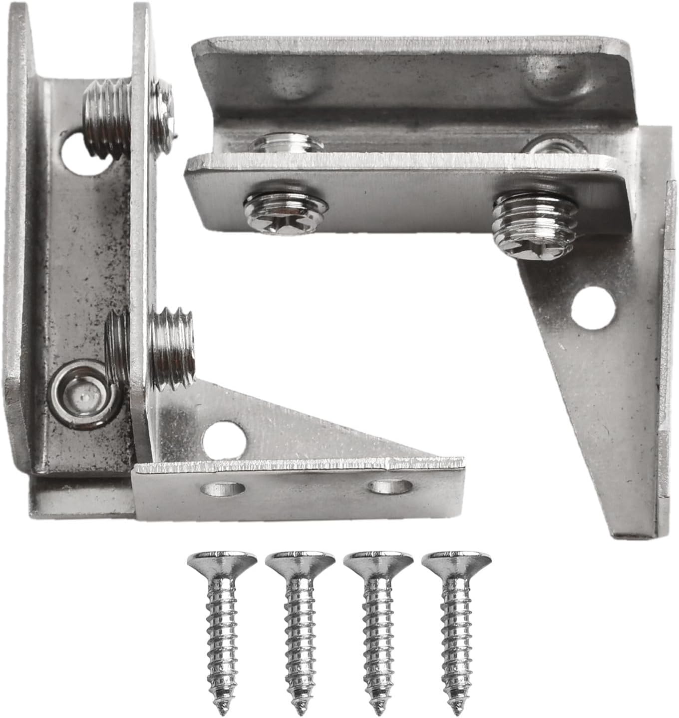 Non-Porous Glass Door Hinges, Stainless Steel Touch Display Cabinet Hinge for 5-8mm Thick Glass, Adjustable Clips for Showcase Fish Tank Kitchen Bathroom Shelves (2 Pack)