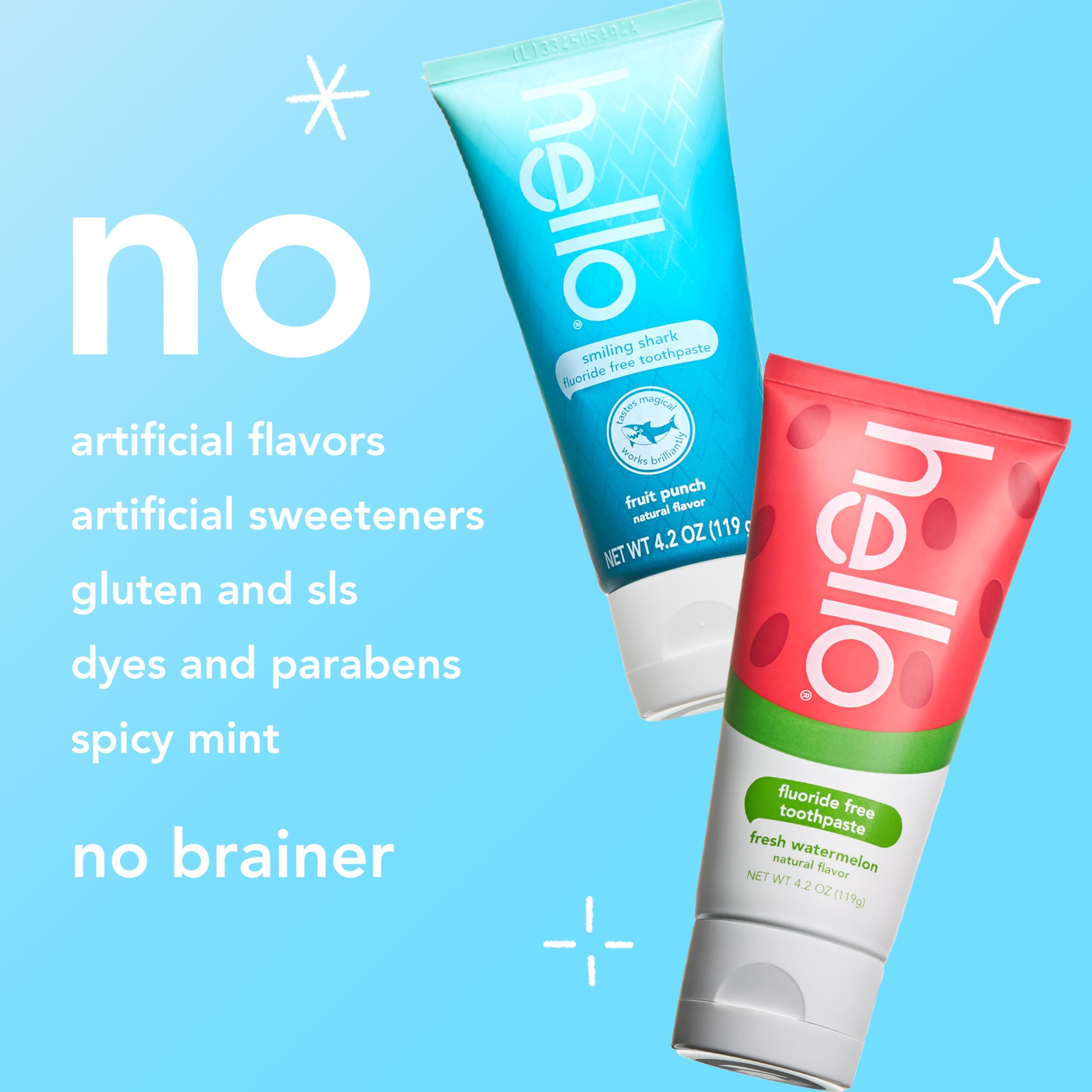 hello Smiling Shark and Fresh Watermelon Fluoride Free Kids Toothpaste Pack, Includes 4.2 oz Smiling Shark Kids and 4.2 oz Fresh Watermelon Toothpaste