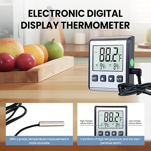 Miniatura 6 de 1Pack Termómetro de nevera Congelador Termómetro Alarma Aplicación Multisitio Refrigerador Congelador Crawler Acuario, etc. Alarma de alta y baja