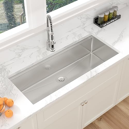 Miniatura 142 de Sarlai Fregadero de cocina de montaje inferior 21 x 19 pulgadas, repisa de fregadero de barra de montaje inferior, estación de trabajo, cuenco Acero